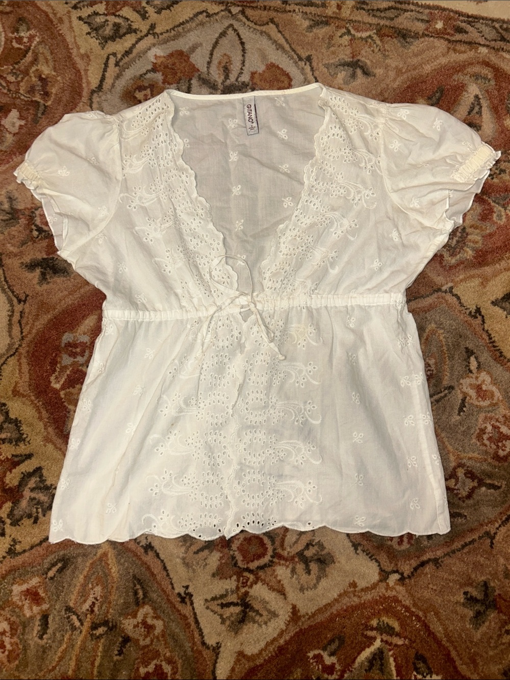 White Eyelet Tied Beach Women's Top